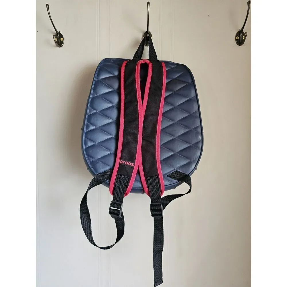 Round Crocs Backpack Bag Zip‎ Blue Croslite Holes Jibbitz Holes Embossed RARE